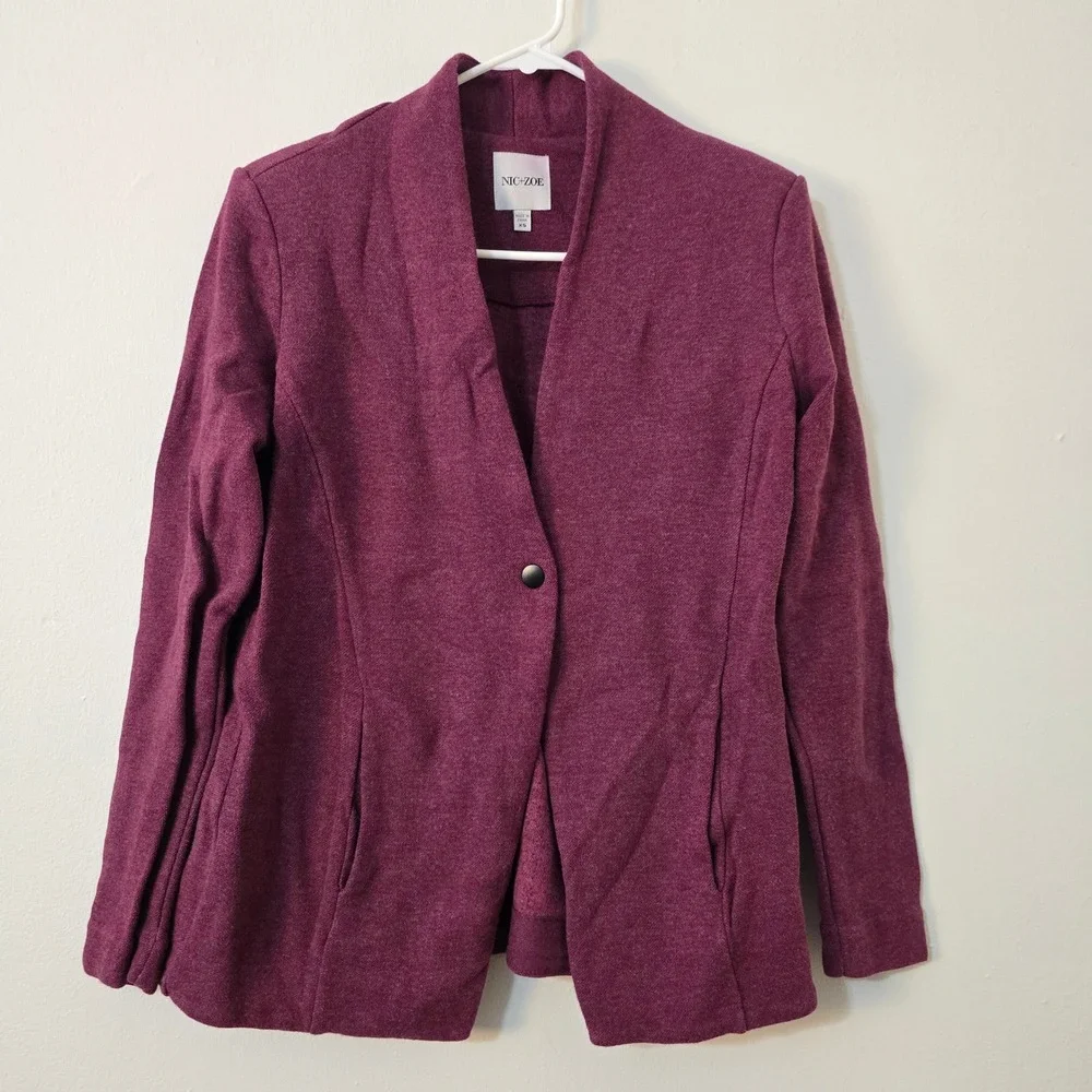NIC+ZOE Blazer Maroon Single Button V Neck Womens Extra Small